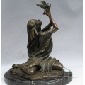 Western Style Bronze Statue Kids Playing Brid Metal Statue for Garden Decoration